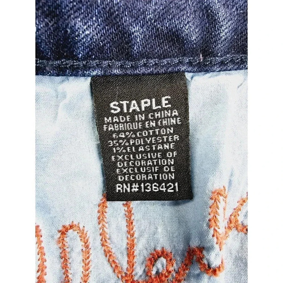 Staple Pigeon Size 40X32 Men's Factory Stich Distressed Blue Denim Logo Jeans - Picture 9 of 13